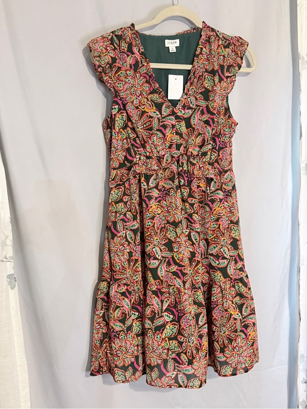 J. Crew Black Dress with Pink and Orange Paisley Floral Print